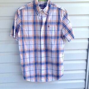Chaps | easy care short sleeve | plaid button up shirt| top collared size small.